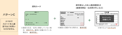 マイナンバー通知カード＋顔写真なし本人確認書類2点