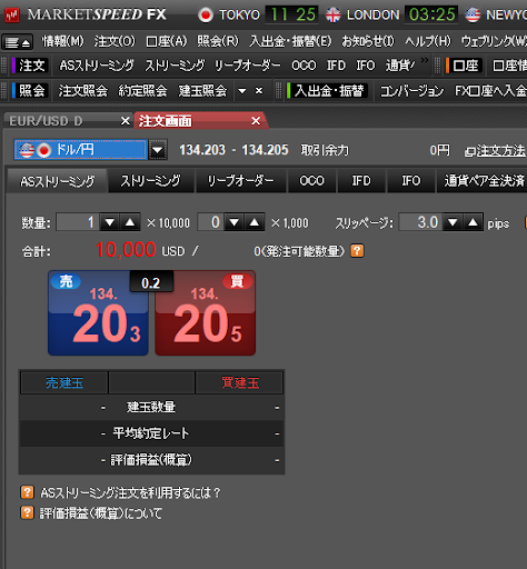 マーケットスピードFX(取引画面)
