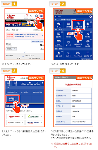 楽天FX口座への通常振込入金(スマートフォン専用画面)