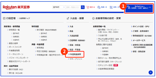 楽天FX総合口座からの振替(FX証拠金振替の画面)