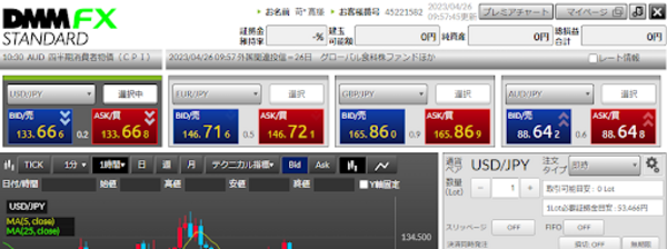 DMMFX STANDARDで銀行振込(取引画面)