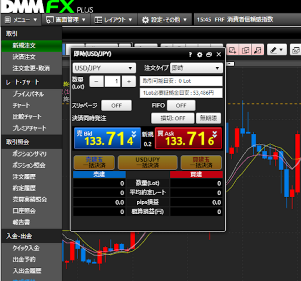 DMMFX PLUS(注文画面)