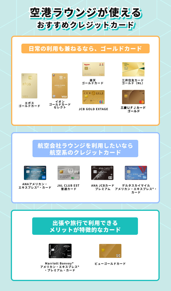 空港ラウンジが使えるおすすめクレジットカード一覧