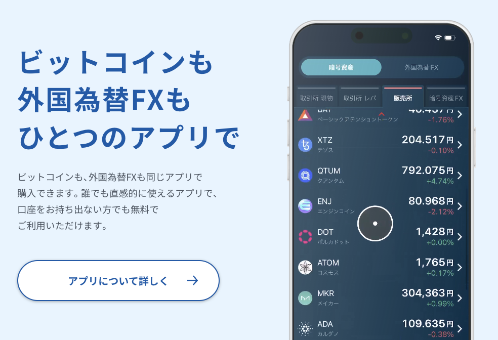 ビットコインも外国為替FXもひとつのアプリで