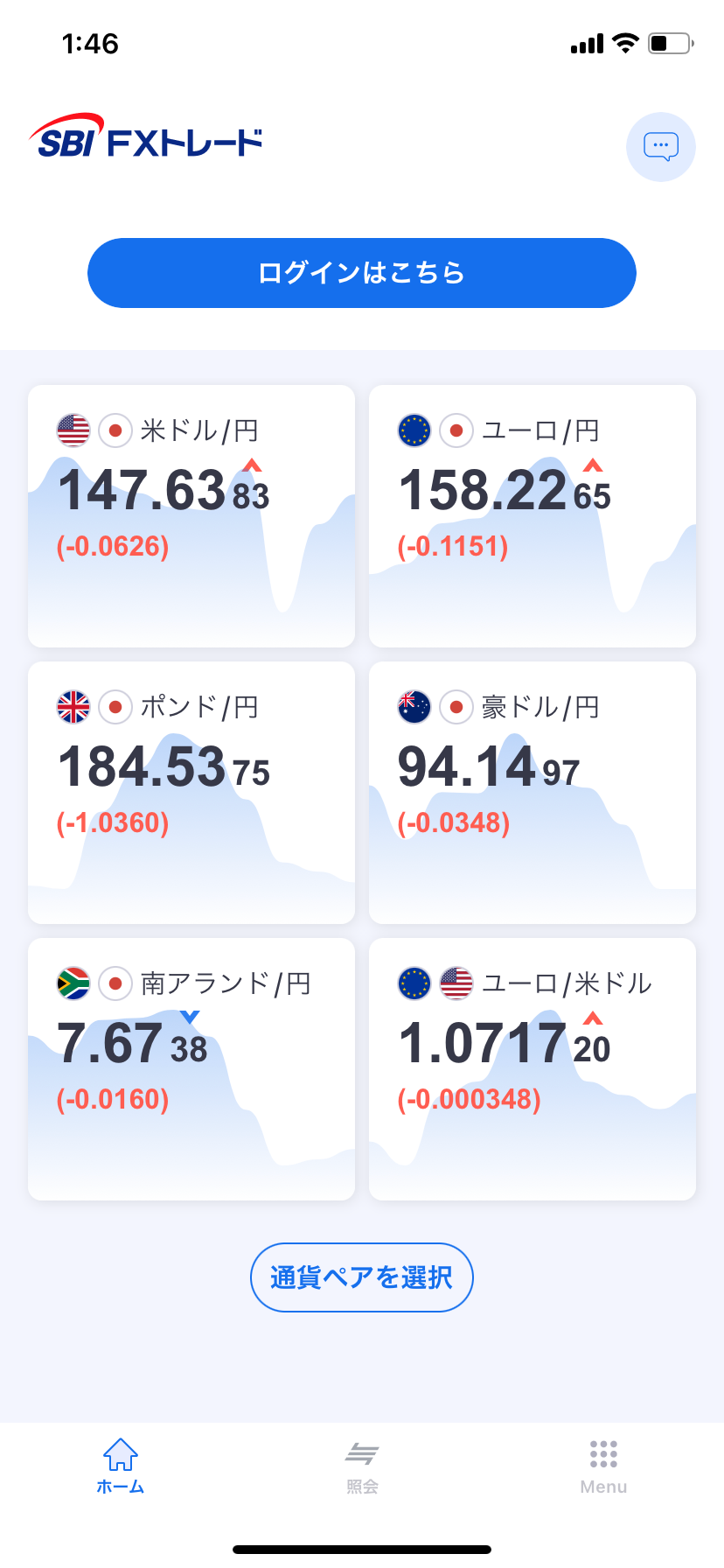 SBI FXトレードのスマホアプリかんたんモード