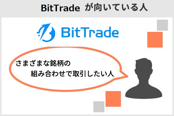 BitTradeが向いている人は、さまざまな銘柄の組み合わせで取引したい人