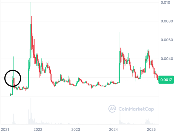 柴犬コインのチャート2021年