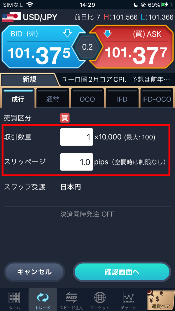 GMOクリック証券の成行注文