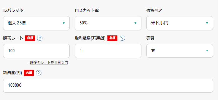 松井証券FXの証拠金シミュレーション(レバレッジ10倍)