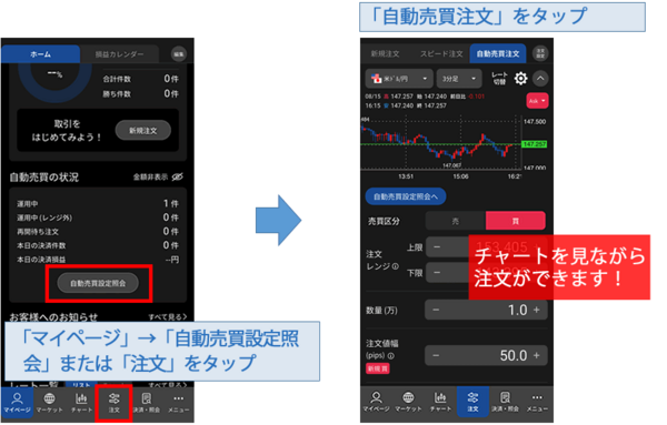 松井証券自動売買の注文画面