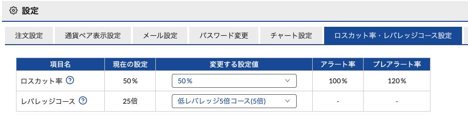 松井証券FXの取引設定画面