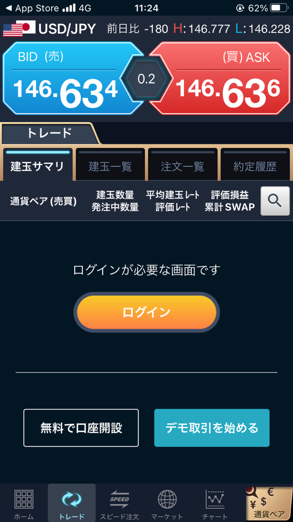 FXネオのスマホアプリエントリー画面
