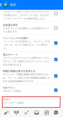 チャートの背景色を変更( 設定一覧から「カラー」をタップ )