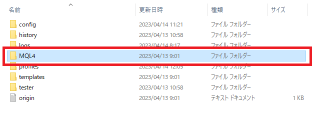MQL4フォルダを開く